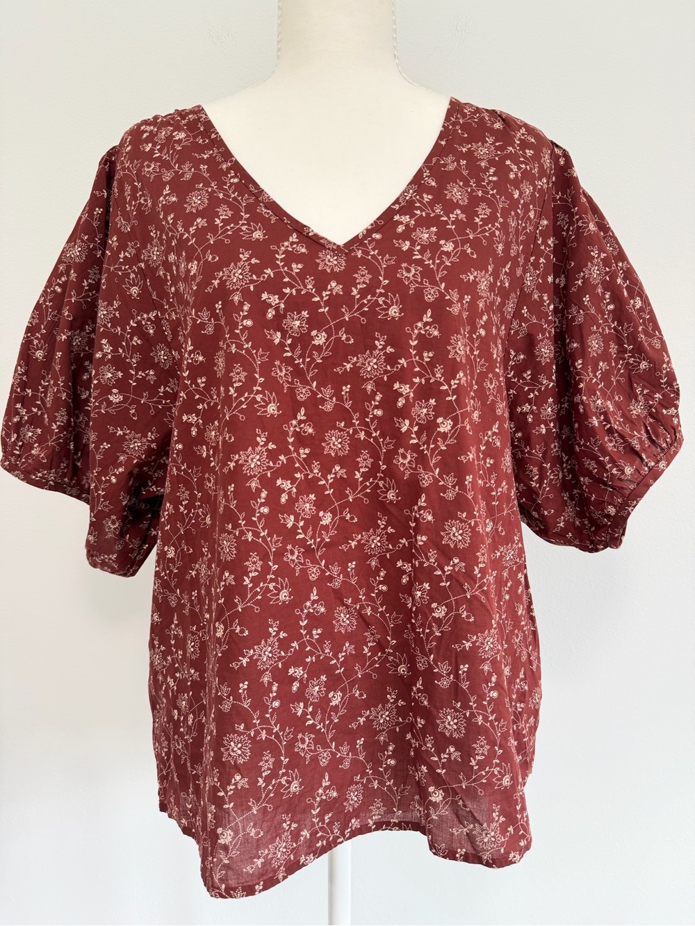 NWT Madewell V-Neck Puff Sleeve Top Batik Vine Weathered Brick Size Large